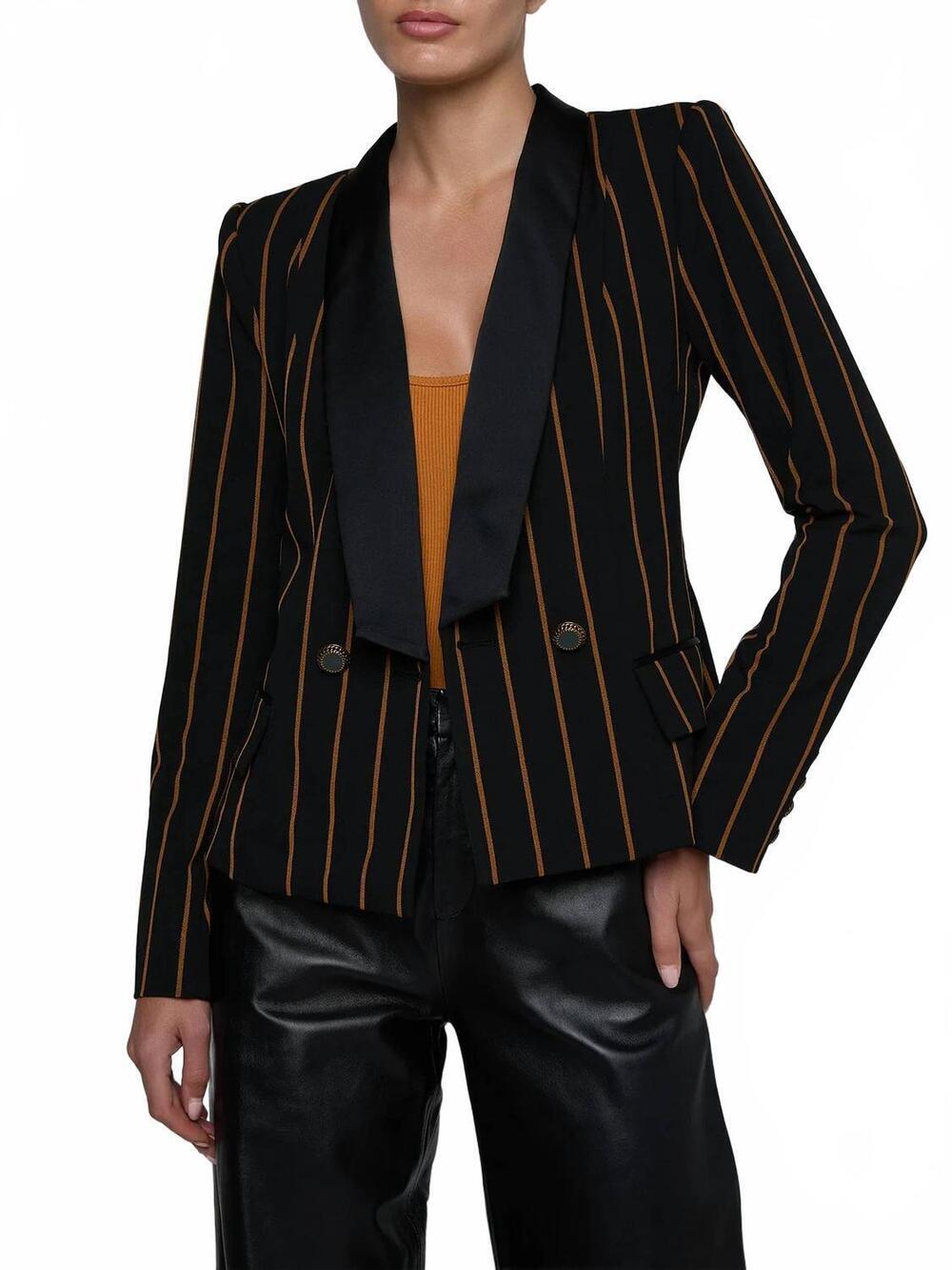 NEW L'AGENCE imogen satin blazer in black pinstripe